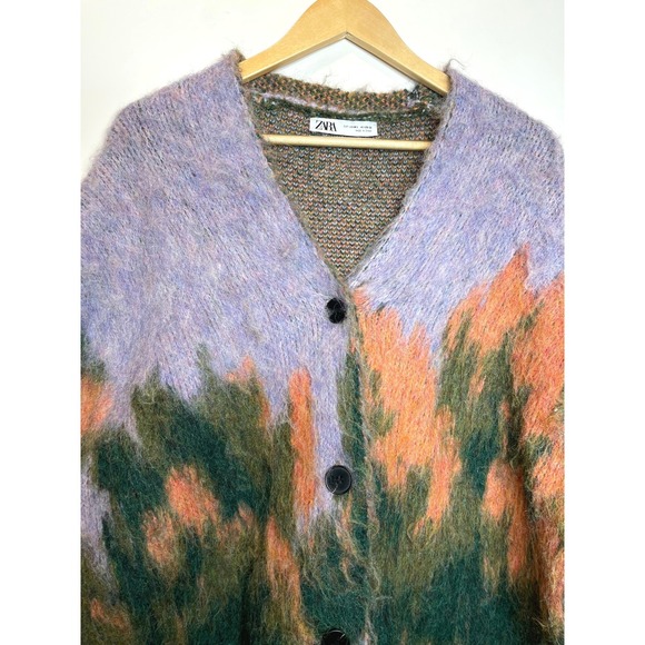 ZARA‎ Landscape Knit Cardigan Coat Multicolor Oversized - Picture 4 of 8